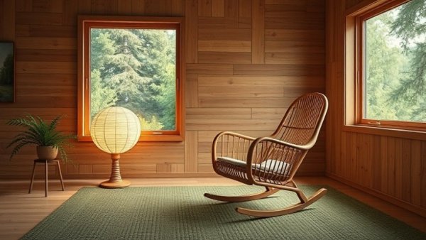 Cozy room with Akari UF3-Q floor lamp and wooden chair