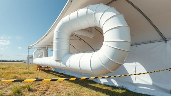 Large HVAC ducts connected to a tent in Hurricane Katrina response.