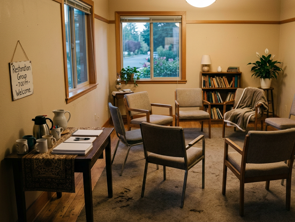A quiet support group room