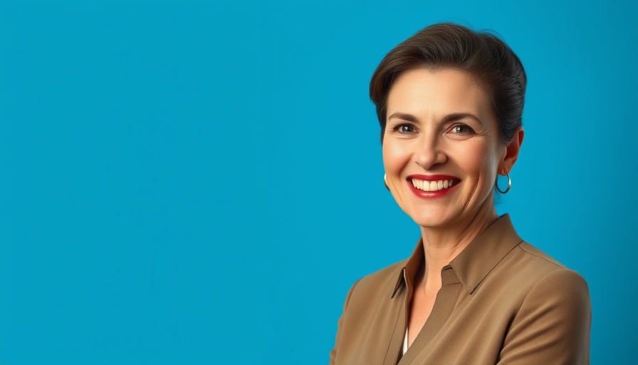Professional middle-aged woman smiling confidently, workplace dynamics.