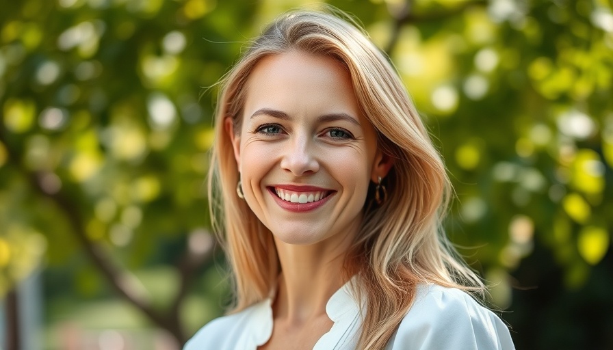 Smiling woman representing business leadership outdoors.