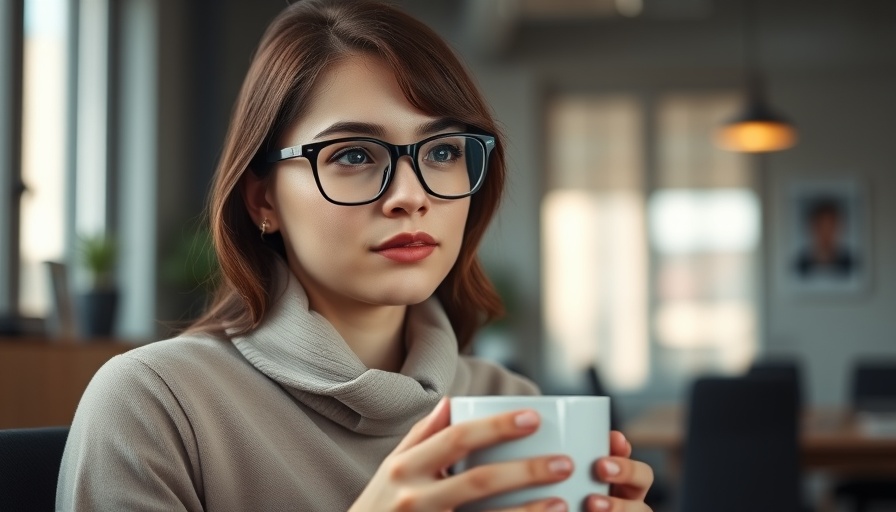 Business winterization scene with woman wrapped in blanket holding mug.