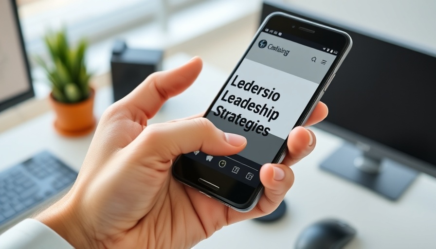 Leadership strategies video on smartphone in office setting.