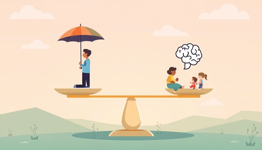 Cartoon of balance scale with brain and family, illustrating Pharmacy Benefit Managers.