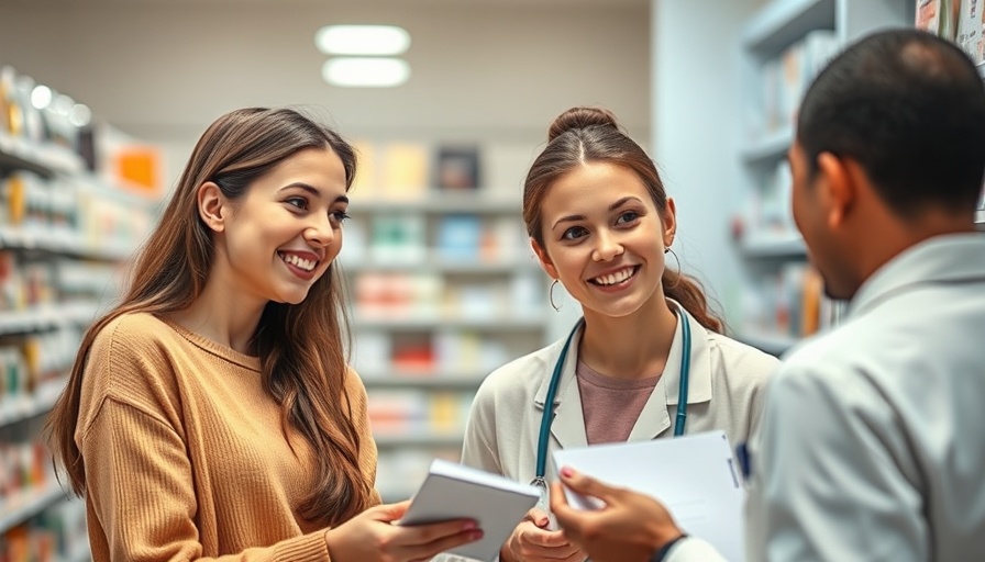 Smart healthcare consumer in a pharmacy consulting pharmacist.