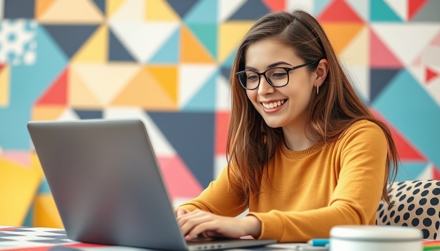 Young woman working with ICHRA vendors, colorful graphics.