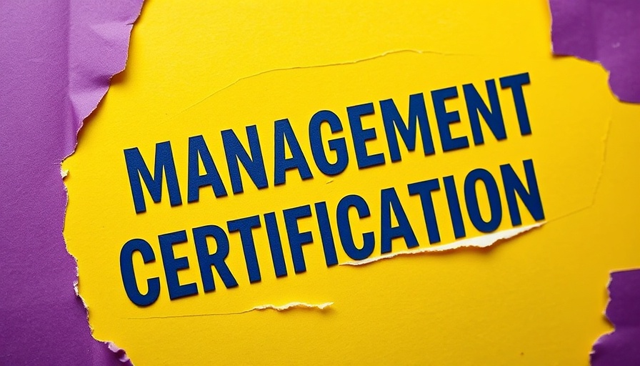 Management certifications text on colorful graphic design background.