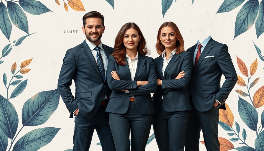 Confident business team discussing health insurance policies, creative background.