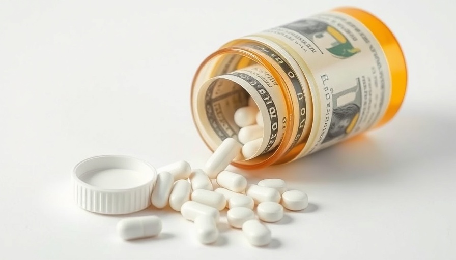 Employee Benefits concept: rolled bills in a prescription bottle with pills.