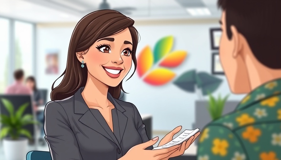 Professional woman discussing employer-provided health insurance, colorful.