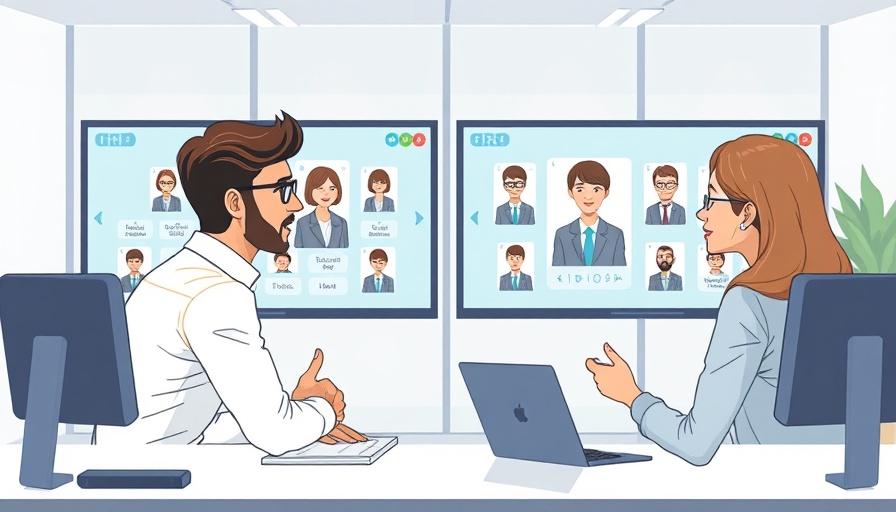 HR professionals discussing employee retention with digital profiles.