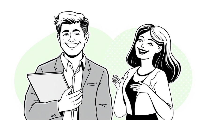 Illustration of two professionals discussing employee onboarding.