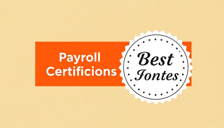 Minimalist graphic for Payroll Certifications on red-orange background.