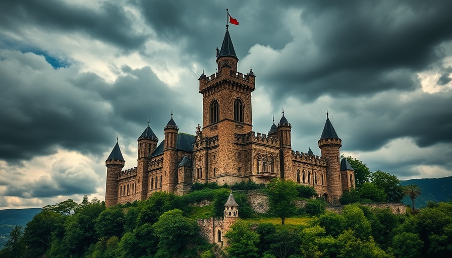 Majestic ancient castle with dramatic sky in historical fiction based on real events.