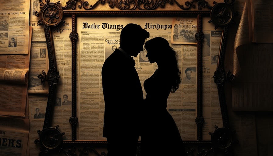 Historical fiction mystery theme with vintage silhouette couple.