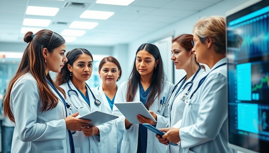 Doctors collaborating on AI and cloud interoperability in healthcare.