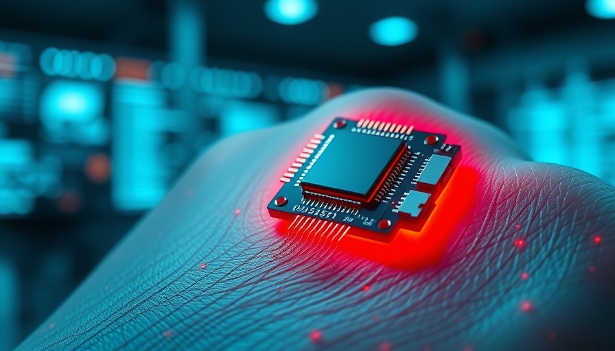 Futuristic wound dressing technology, showcasing a glowing microchip.