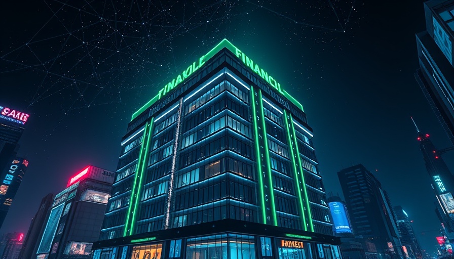 Futuristic building with neon lights symbolizing Robinhood 24/7 tokenization