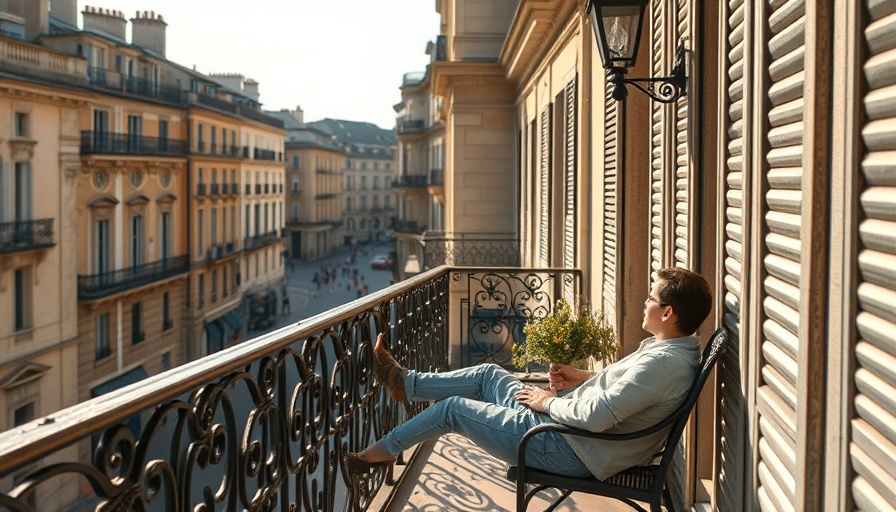 Charming balcony scene depicting impromptu gatherings with city view.