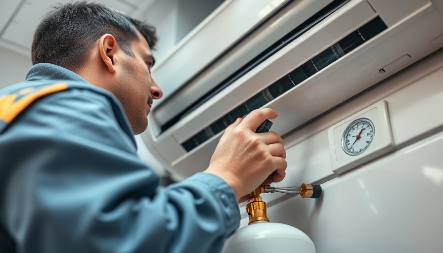 Technician using refrigerant tank during air conditioning service, Houston air conditioning services.