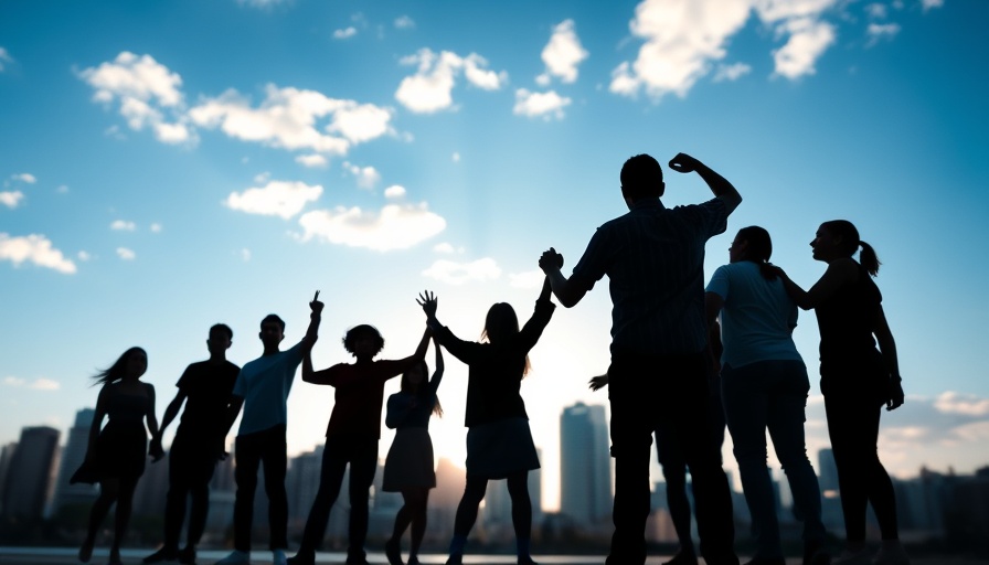 Silhouetted figures holding hands symbolizing leadership development needs.