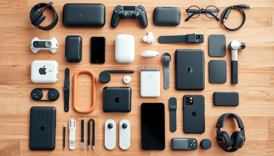 Diverse AirTag accessories and gadgets on wooden surface.