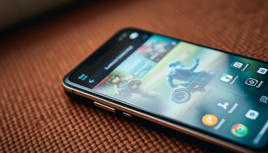 Smartphone with gaming app on a brown patterned background.