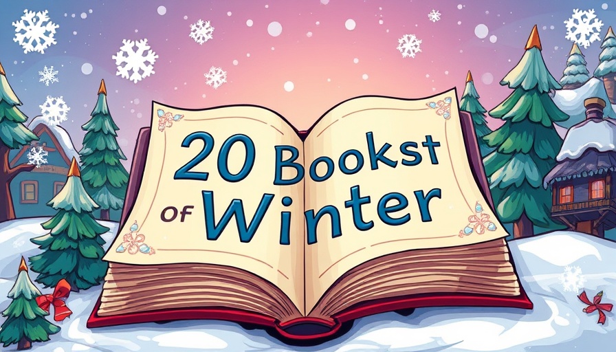 Cartoon illustration with open book and '20 Books of Winter' text.