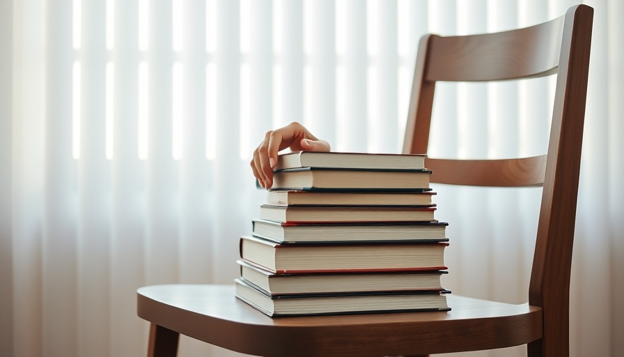 Person stacking books on a chair, highlighting the most popular memoirs of the past 10 years.