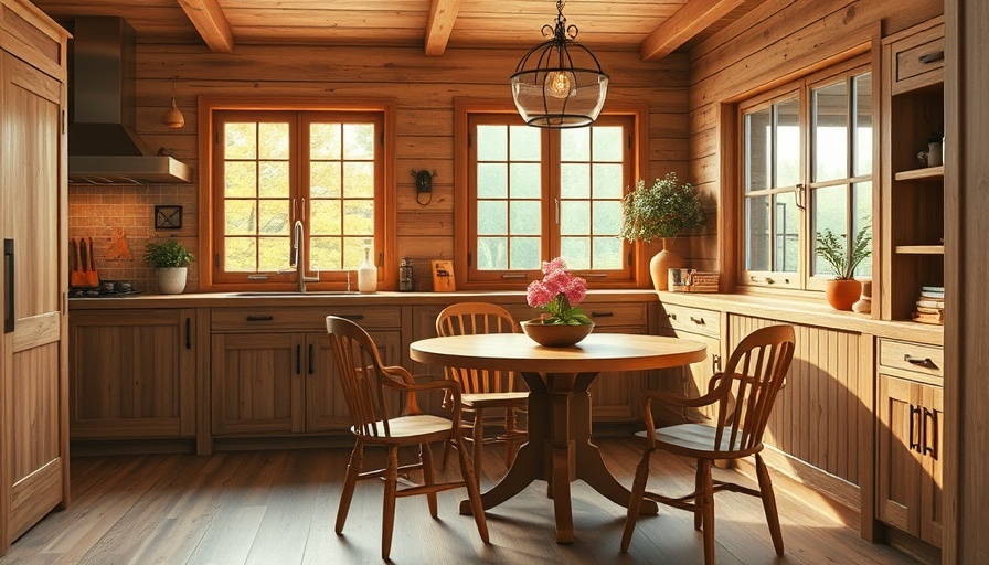 Rustic modernism kitchen design with wooden decor and natural light.