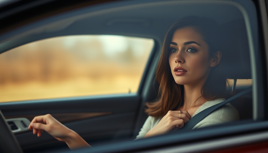 Woman adjusting seatbelt in a car, Cabo travel.