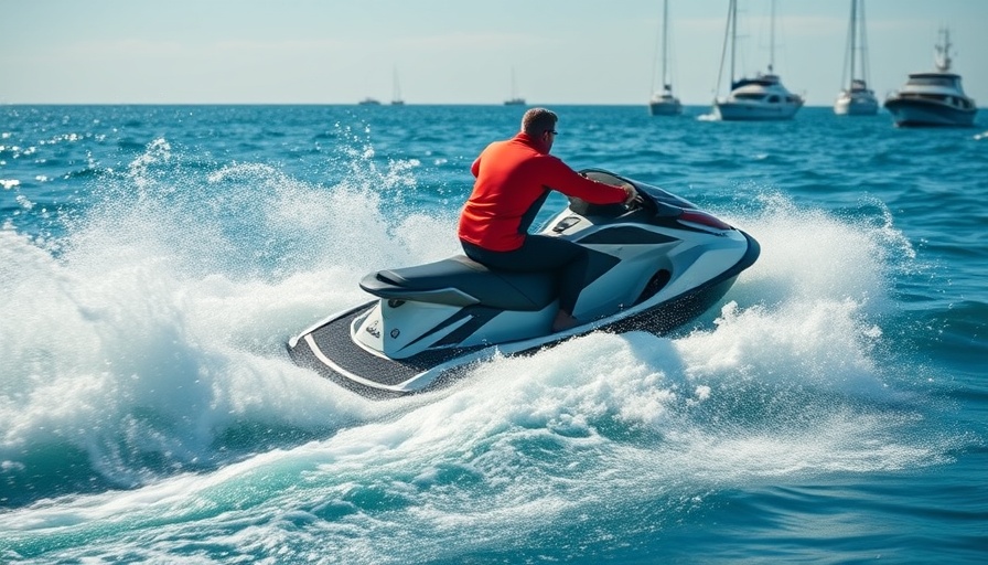 Exciting Cabo travel adventure with jetski and boats in the ocean.