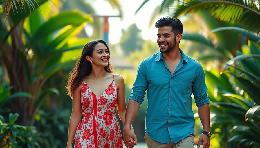 Couple enjoying post-wedding activities in tropical garden