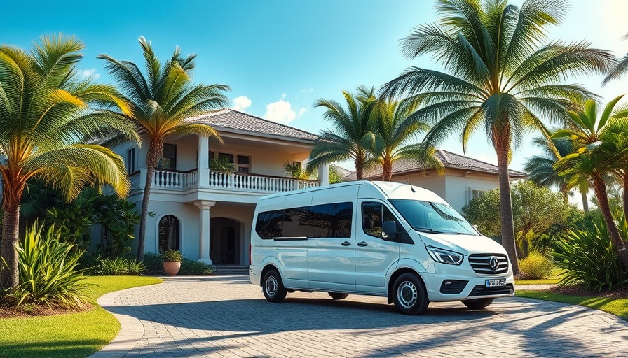 Modern van in tropical Costa Palmas setting for airport transfer.