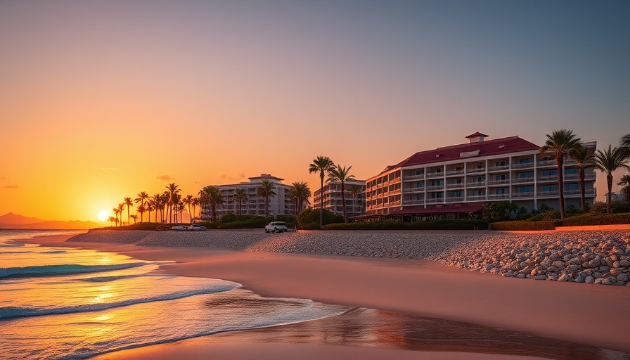 Luxurious Cabo all inclusive resorts at sunset.
