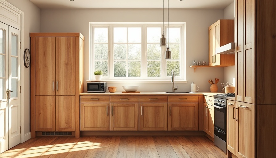 Functional Kitchen Design in Maine with wooden cabinets and large window.