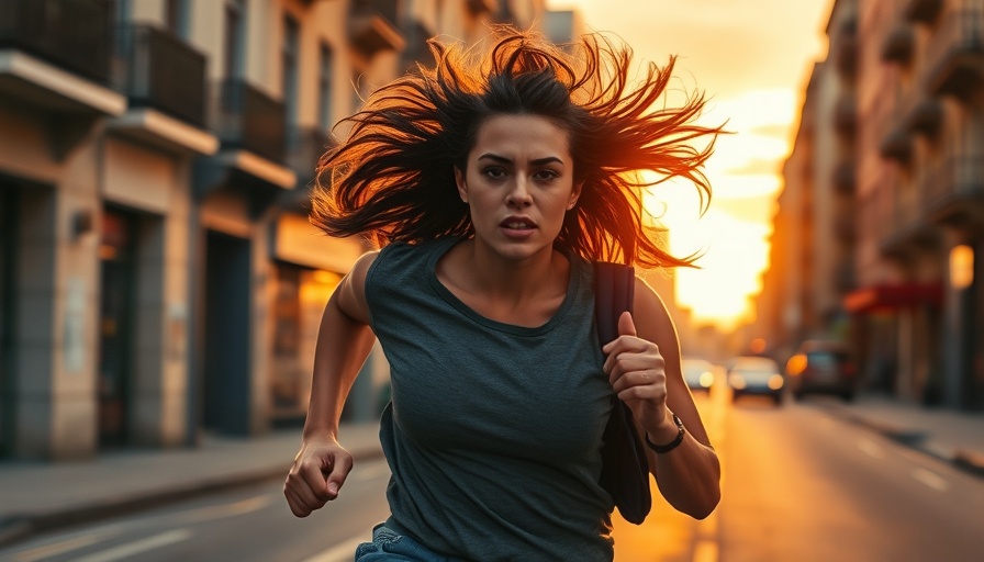 Book cover featuring a woman running with a vibrant sunset backdrop.