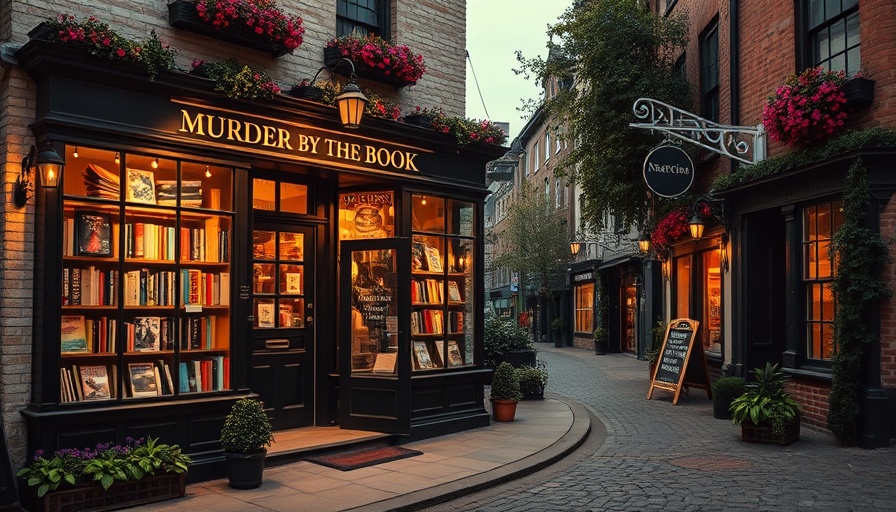 Cozy mystery bookshop display with inviting entrance.