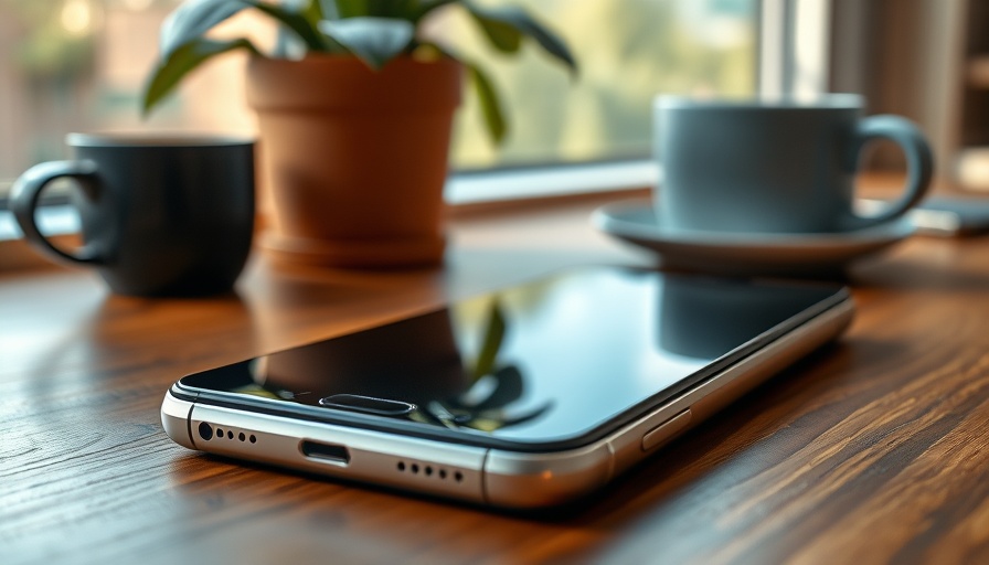 Qi2 wireless charging smartphone on desk beside plant