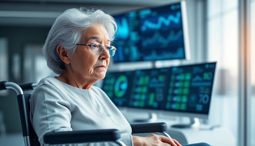 Elderly woman using AI technology for speech restoration in medical setting.