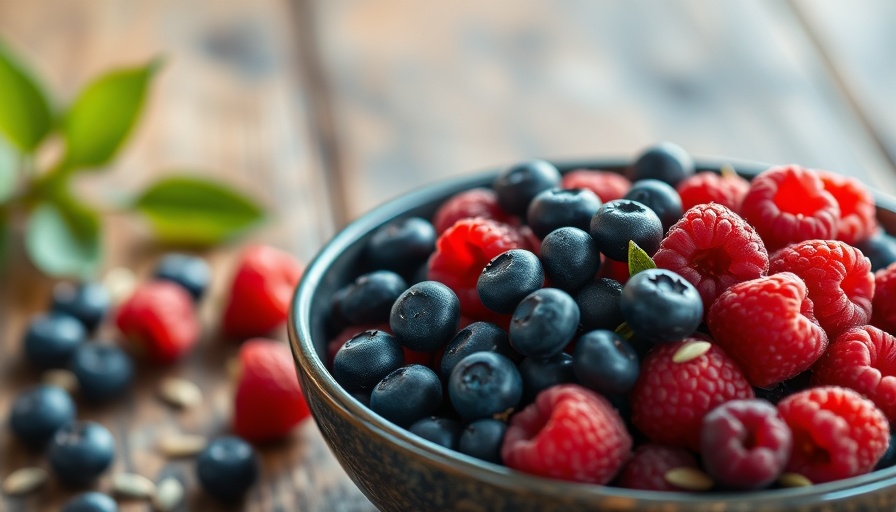 Bowl of fresh berries and seeds highlighting whey protein benefits.
