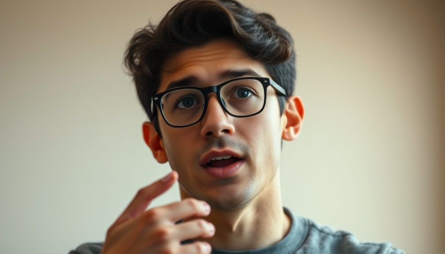 Young man speaking passionately, emphasizing a point.