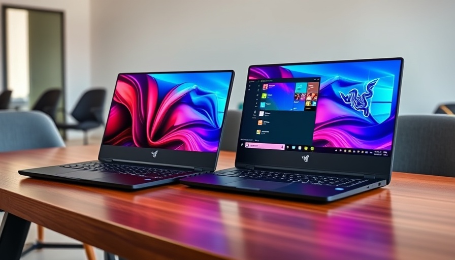 Two Razer laptops on a table showcasing displays; Razer Blade 14 discounts.