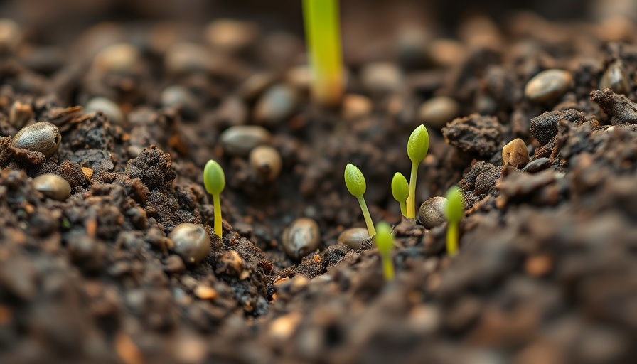 Close-up of soil with green sprouts in regenerative farming.