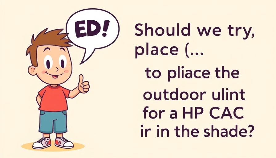 Cartoon guide on outdoor unit placement for HVAC systems.