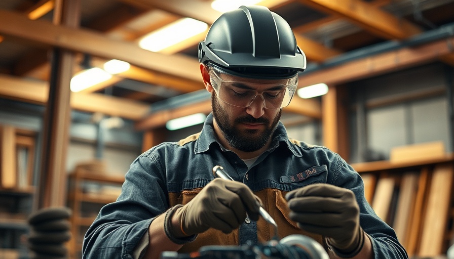 Focused worker in pre-apprenticeship program crafting in workshop.