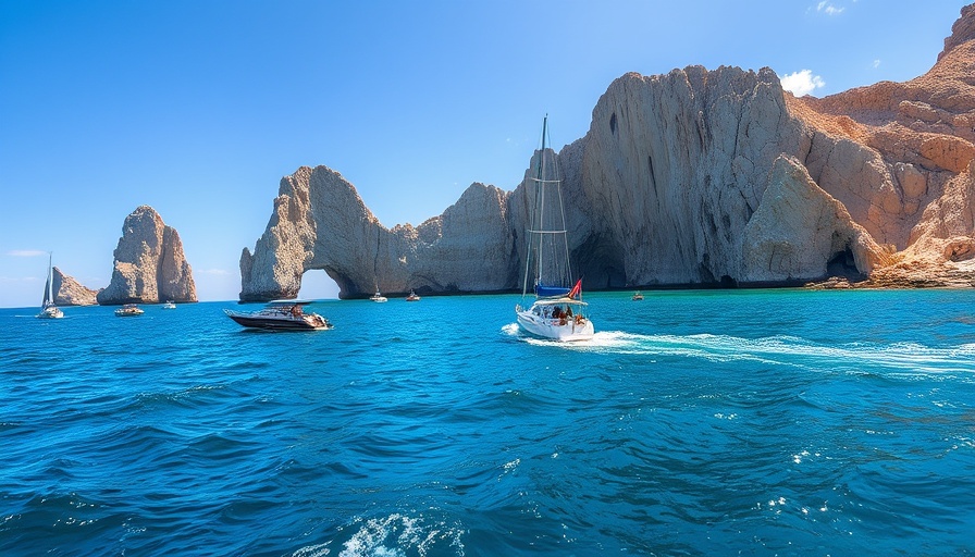 Beautiful Cabo San Lucas rock formations with boats exploring.