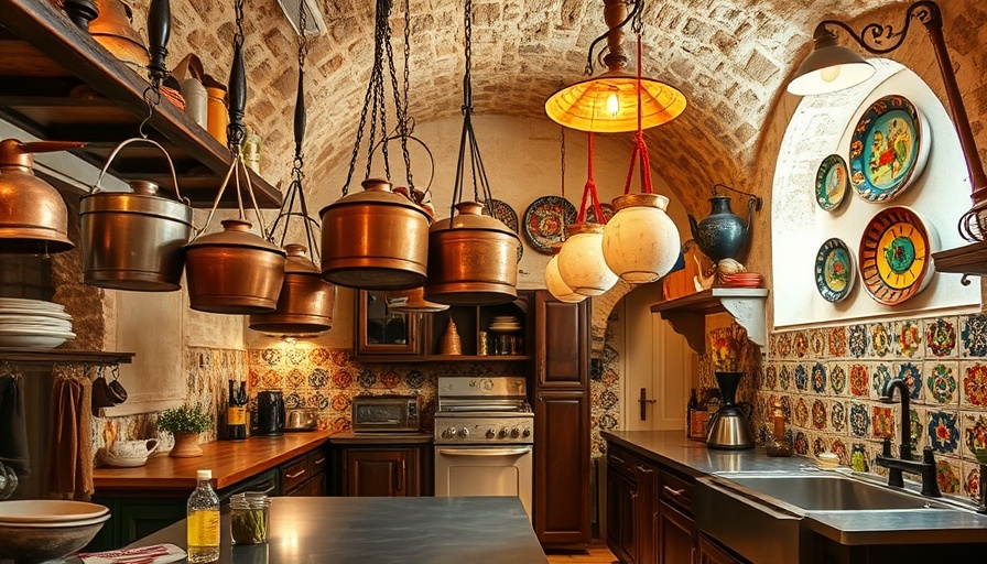 Villa Colucci restoration features a rustic Mediterranean kitchen with vintage decor.