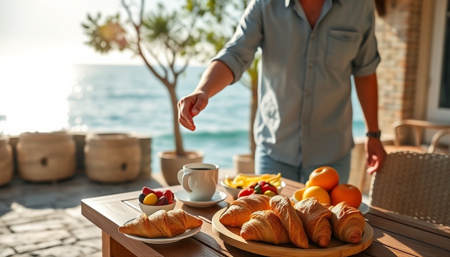 Cabo vacation planning: breakfast spread with pastries and coffee by the sea