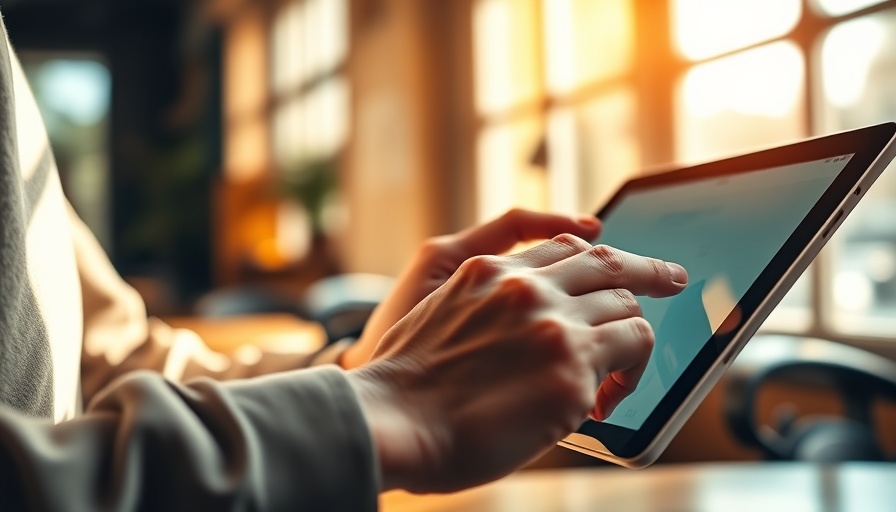 Engaging with a tablet for customer retention strategies, warm light.